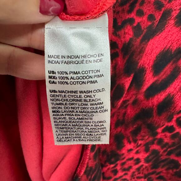 Chicos Womens Red Black Animal Print Mock Neck Long Sleeve Top Size 1/Medium/8 - Picture 7 of 10